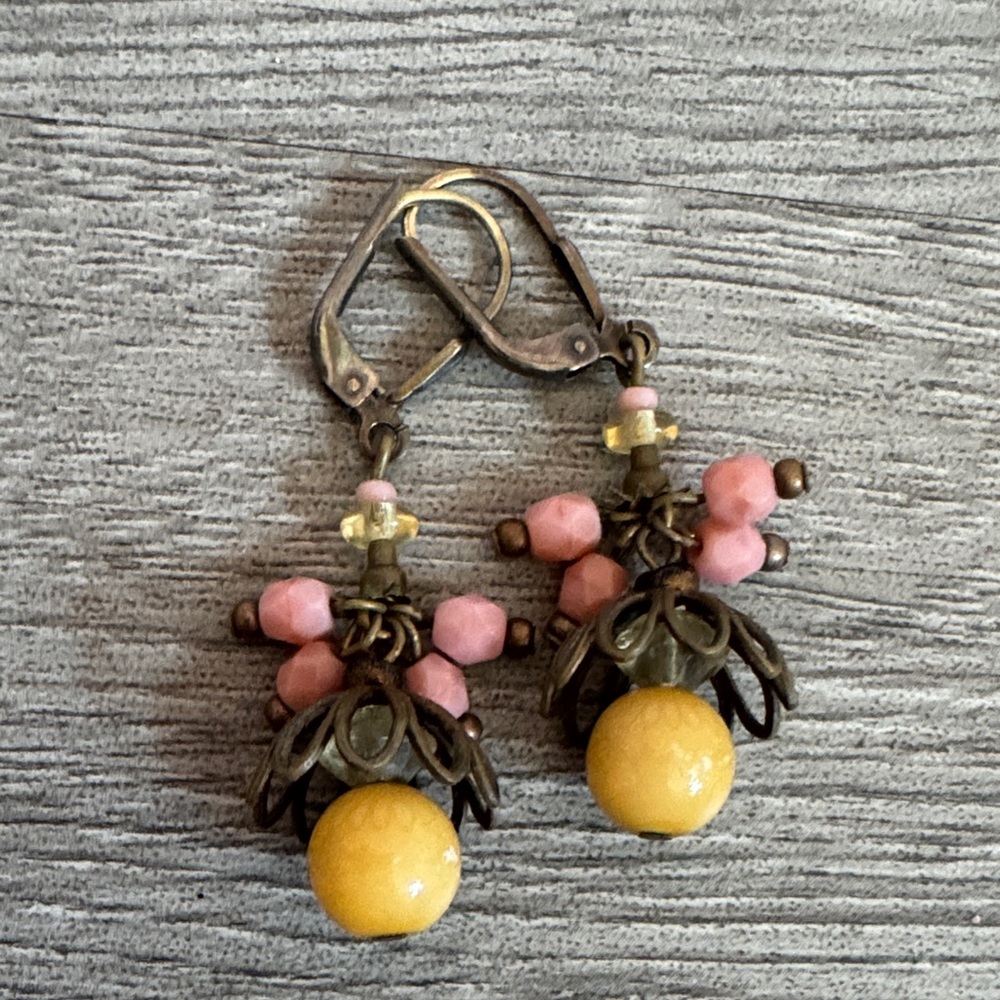 Vintage-Inspired Pink and Yellow Earrings